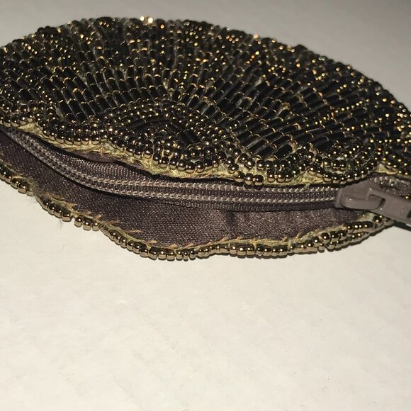 Vintage Copper Bronze Brown Beaded Bag / Small Zip Clutch - Picture 3 of 16